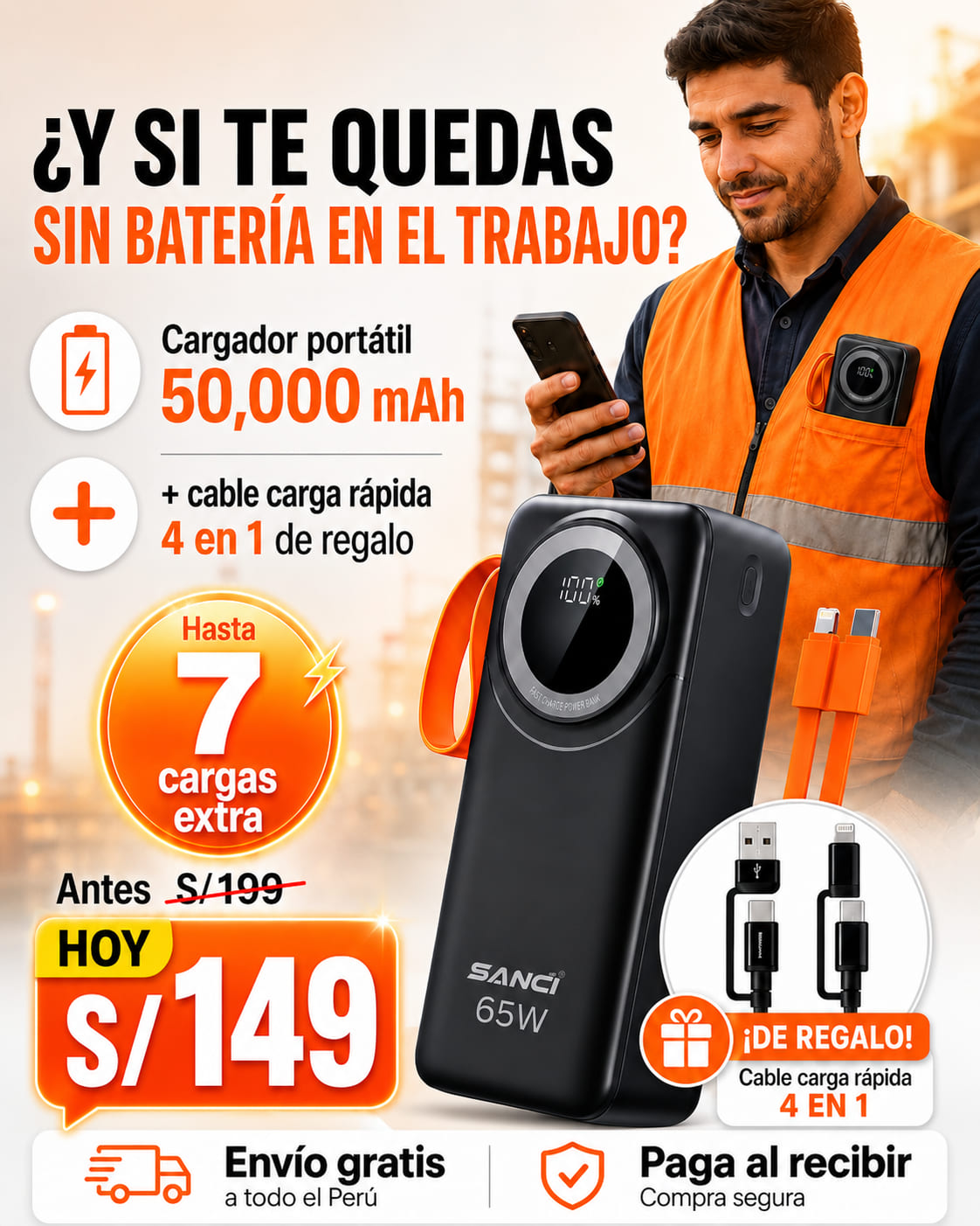 Cargador Portatil 50000mAh + Cable 4 en 1